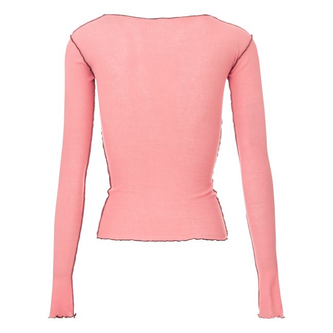 Vein Ribbed Organic Cotton T-shirt | Pink