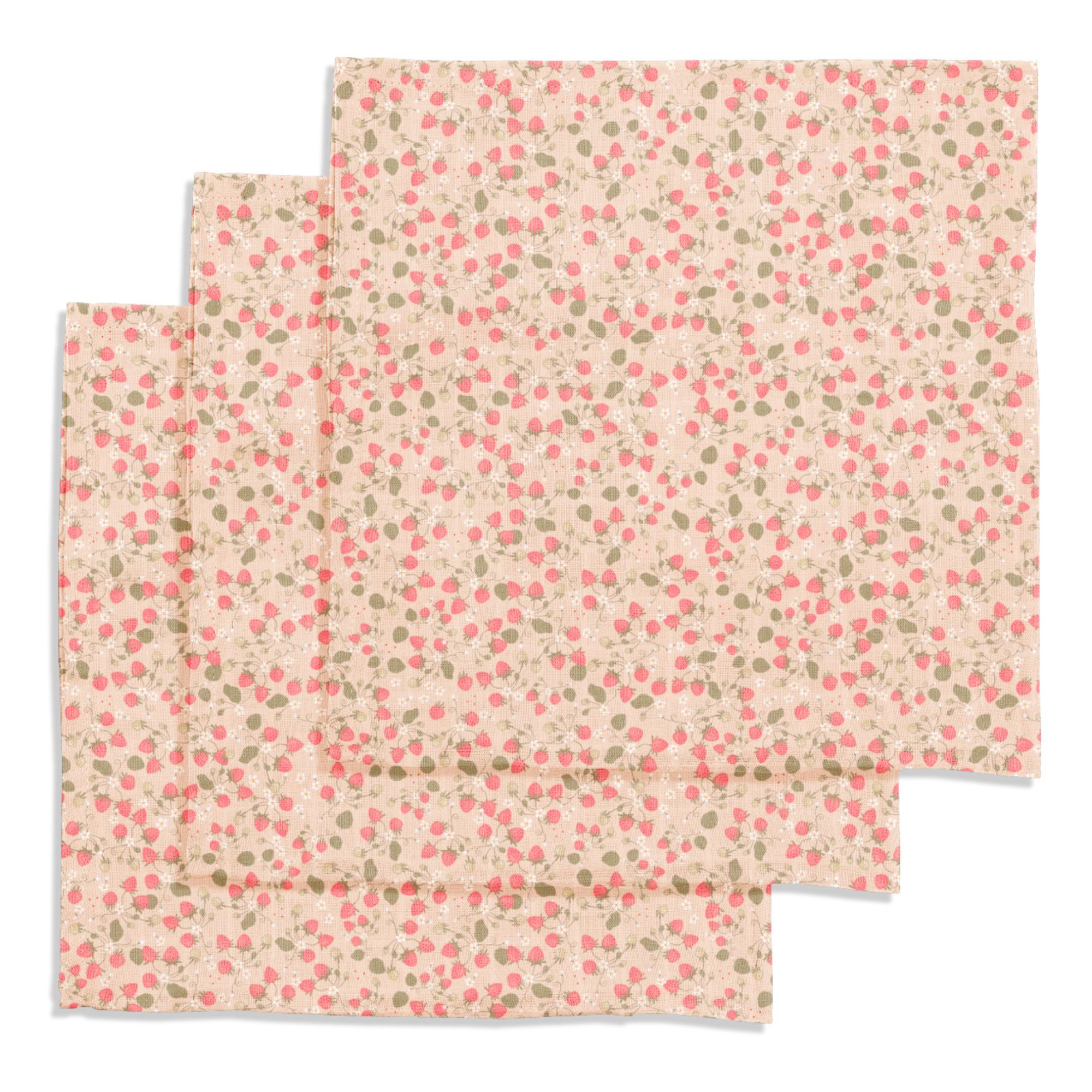 Mantas de algodón orgánico Strawberry fields - Juego de 3 | Rosa- Imagen del producto n°0