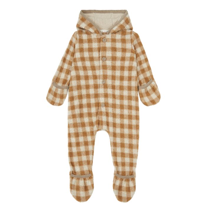 Polar Fleece Lined Checkered Knit Hooded Jumpsuit | Beige- Product image n°0