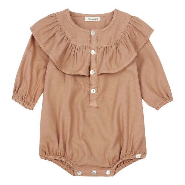 Ines Organic Cotton Frill Baby Bodysuit | Beige