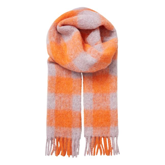 Mincho Check Alpaca Mohair and Wool Scarf | Arancione
