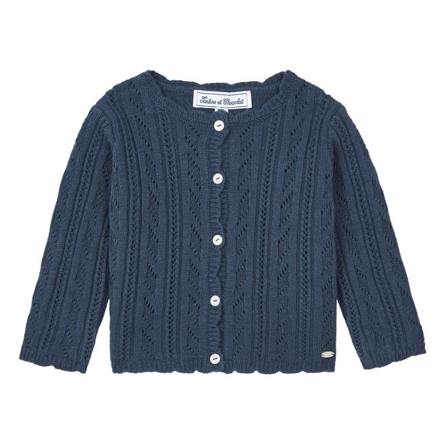 Wool and Cashmere Openwork Cardigan | Blue