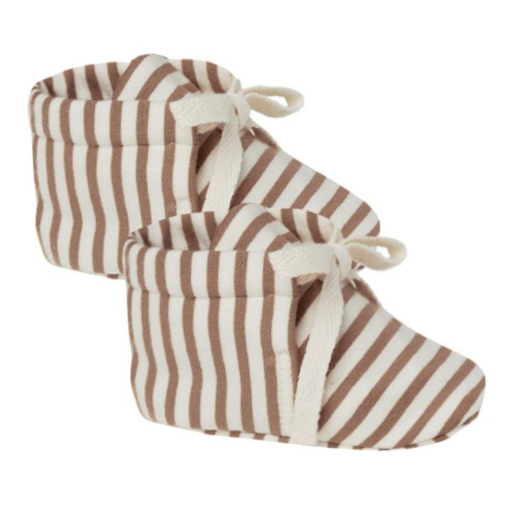 Striped Organic Cotton Newborn Booties | Schokoladenbraun- Produktbild Nr. 0