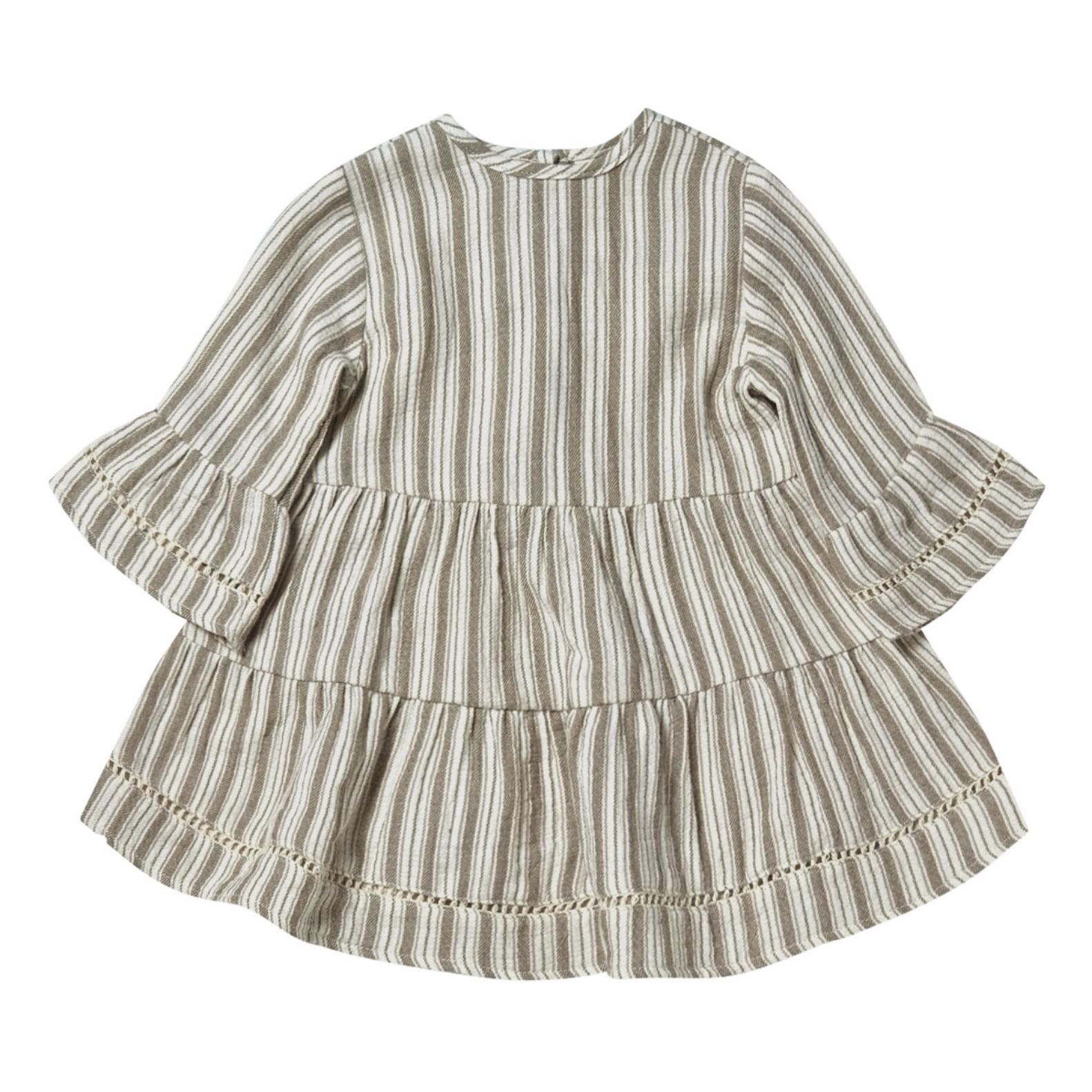 Fern Striped Organic Cotton Dress | Grey- Product image n°0