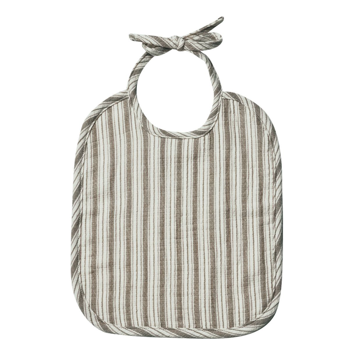 Striped Organic Cotton Muslin Bib  | Grey- Product image n°0