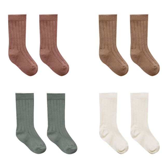 Ribbed Organic Cotton Long Socks - Set of 4 Elfenbeinfarben