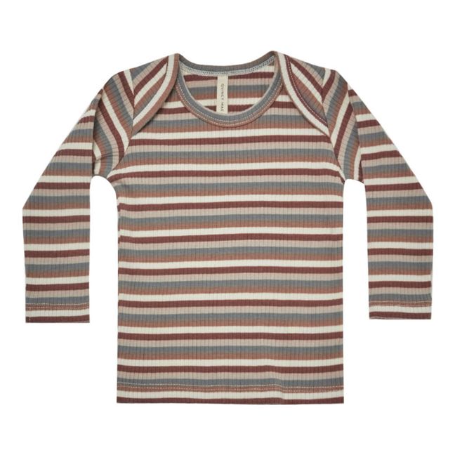 Striped Organic Cotton Ribbed T-shirt | Marrón