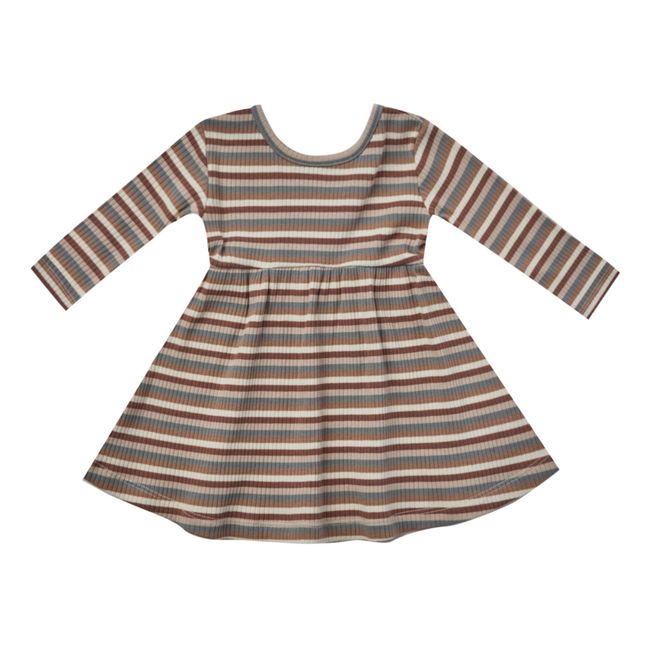 Organic Cotton Ribbed Striped Dress | Marrón