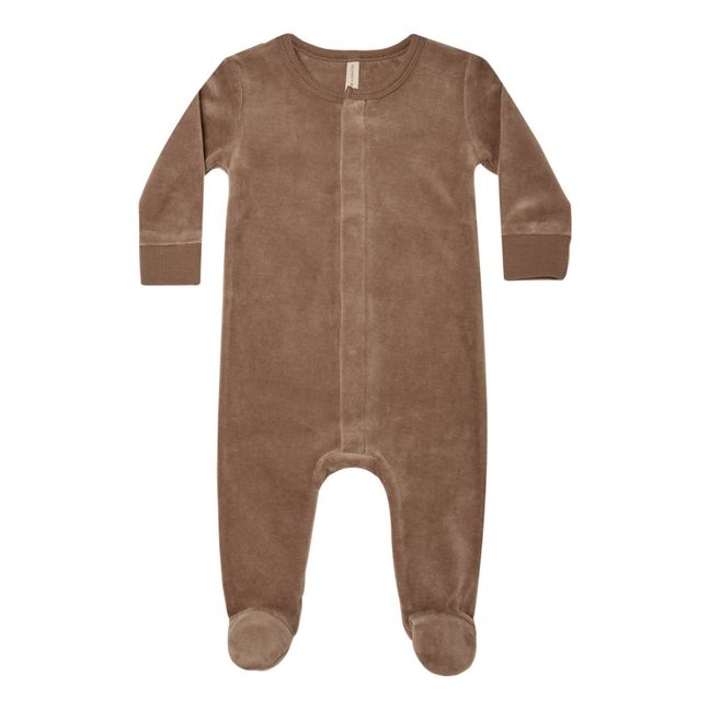 Organic Cotton Velour Footed Jumpsuit | Chocolate