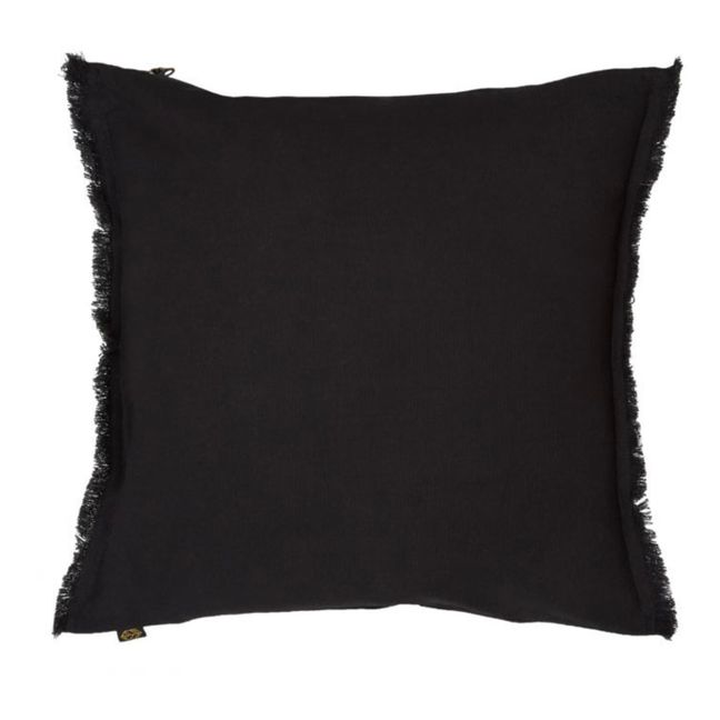 Housse de coussin Tikri en lin lavé | Noir
