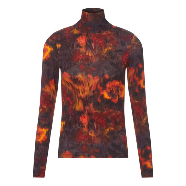 Printed Jersey Roll Neck Top | Burgundy