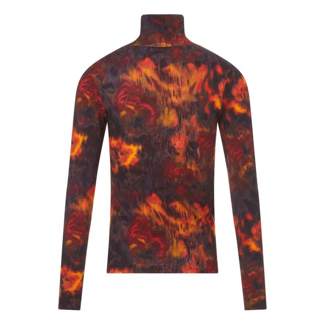 Printed Jersey Roll Neck Top | Burgundy