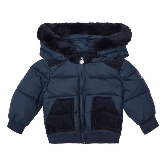 Dual-Material Puffer Jacket | Navy