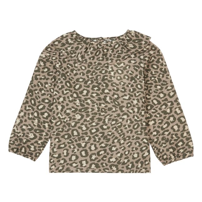 Leopard Print Frill Collar Blouse | Brown