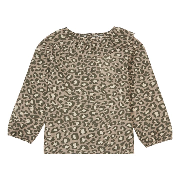 Leopard Print Frill Collar Blouse | Brown- Product image n°0