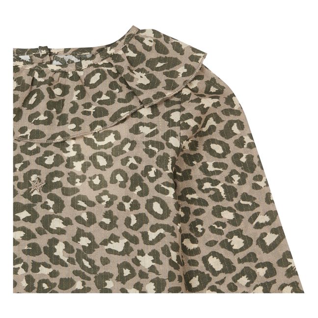 Leopard Print Frill Collar Blouse | Brown