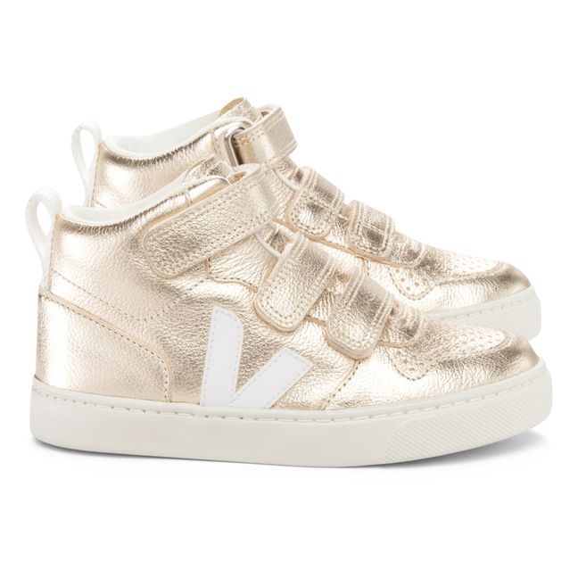 V-10 Leather Mid-Top Fur-Lined Sneakers Dorado