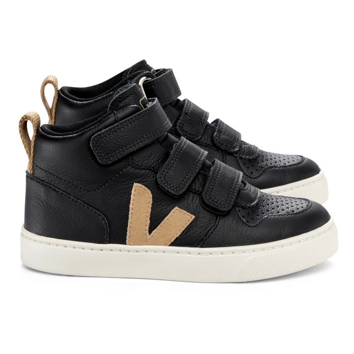 V-10 Leather Mid-Top Fur-Lined Sneakers | Negro- Imagen del producto n°0