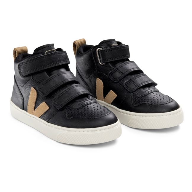 V-10 Leather Mid-Top Fur-Lined Sneakers Black