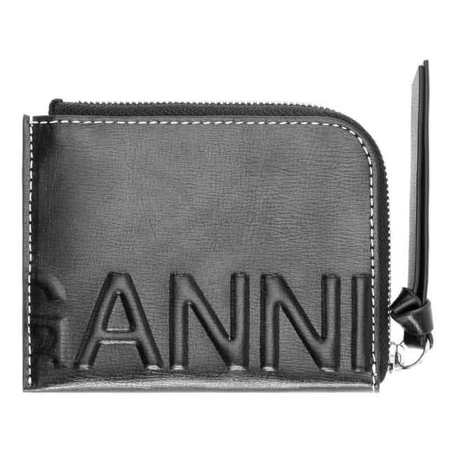 Recycled Leather Logo Zipped Card Case | Black