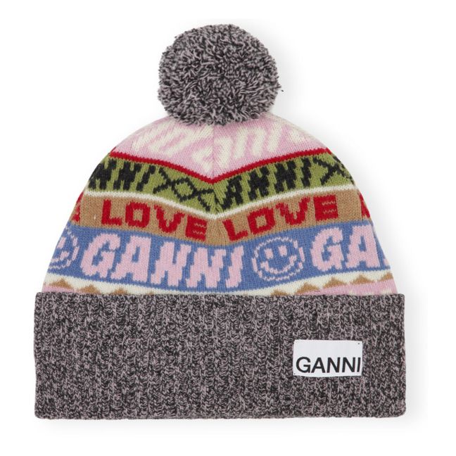 Graphic Recycled Wool Beanie | Grey