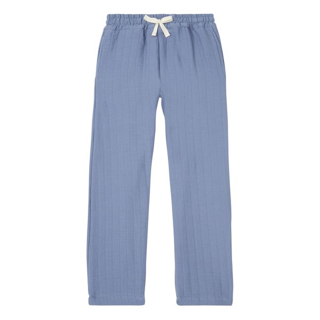 Miguel Textured Organic Cotton Trousers | Blue