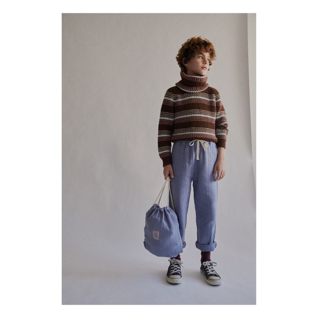 Miguel Textured Organic Cotton Trousers | Blue