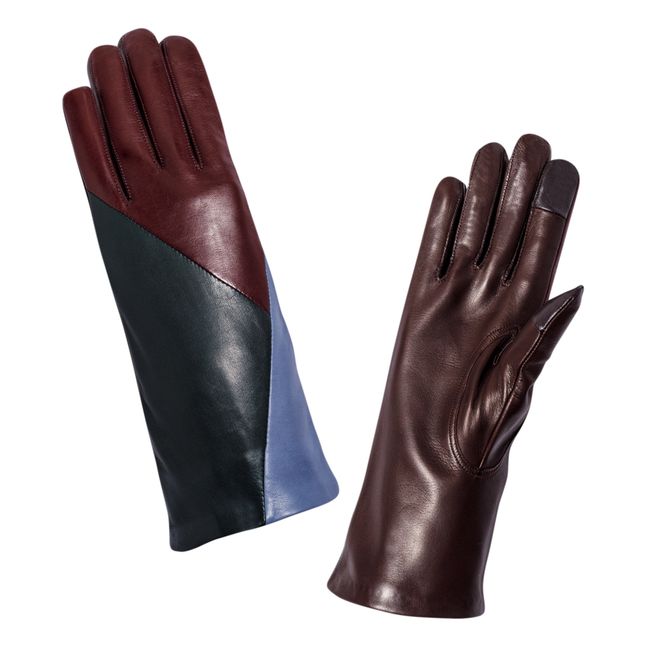 Geometric Lambskin Leather Silk-Lined Gloves Burgundy