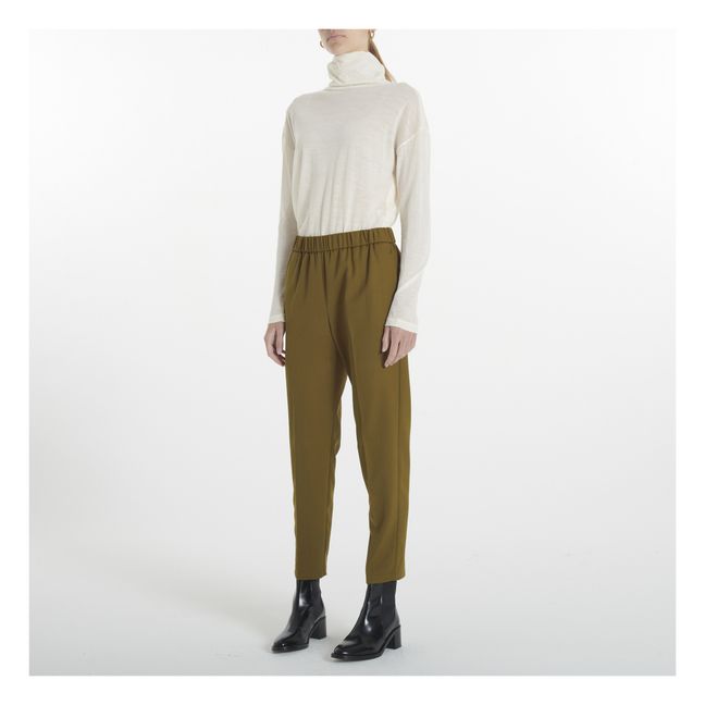 Woollen Elasticated Flowy Trousers | Marrone