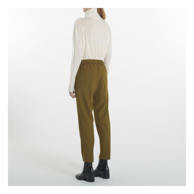 Woollen Elasticated Flowy Trousers | Marrone