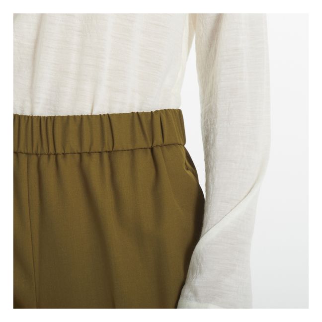 Woollen Elasticated Flowy Trousers | Marrone