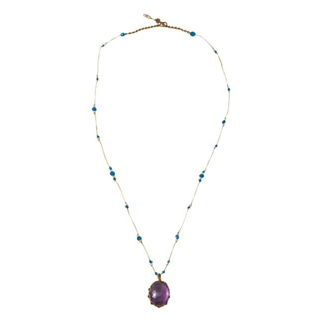 Tibetan Short Purple Amethyst Necklace Beige