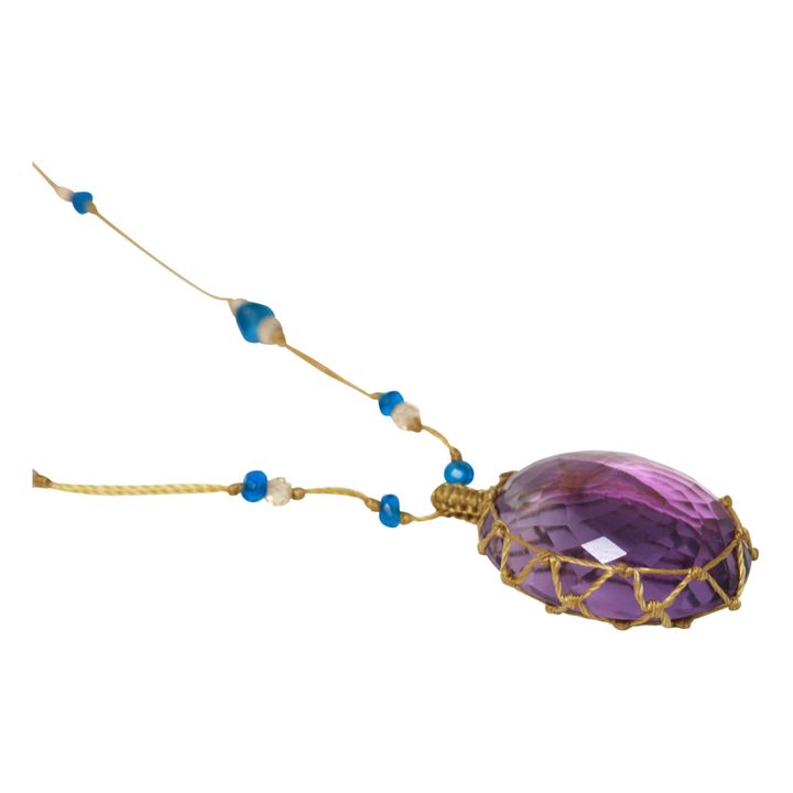 Tibetan Short Purple Amethyst Necklace | Beige- Product image n°3