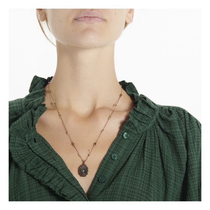 Tibetan Labradorite Green Fire Gemstone Short Necklace | Tabacco- Immagine del prodotto n°1