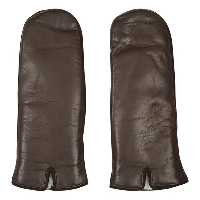 Essentials Fleece Lined Leather Mittens | Brown