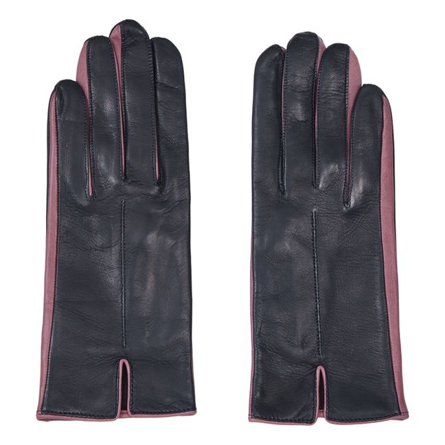 Hollow Lambskin Leather Silk-Lined Gloves | Navy blue