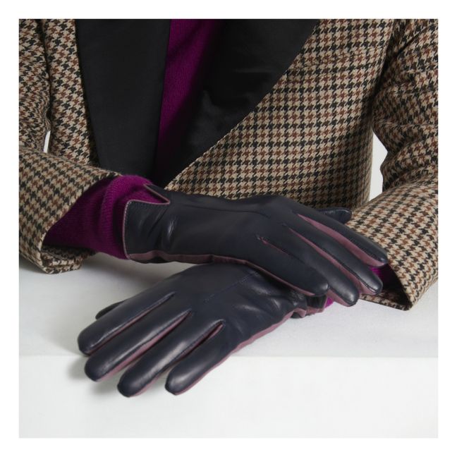 Hollow Lambskin Leather Silk-Lined Gloves | Navy blue
