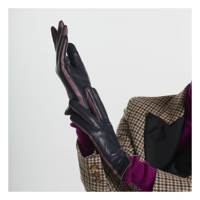 Hollow Lambskin Leather Silk-Lined Gloves | Navy blue