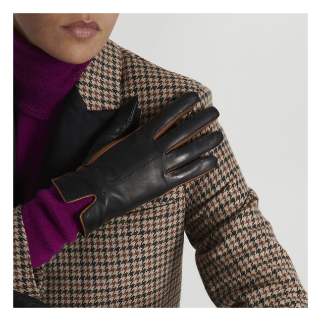 Hollow Lambskin Leather Silk-Lined Gloves Black