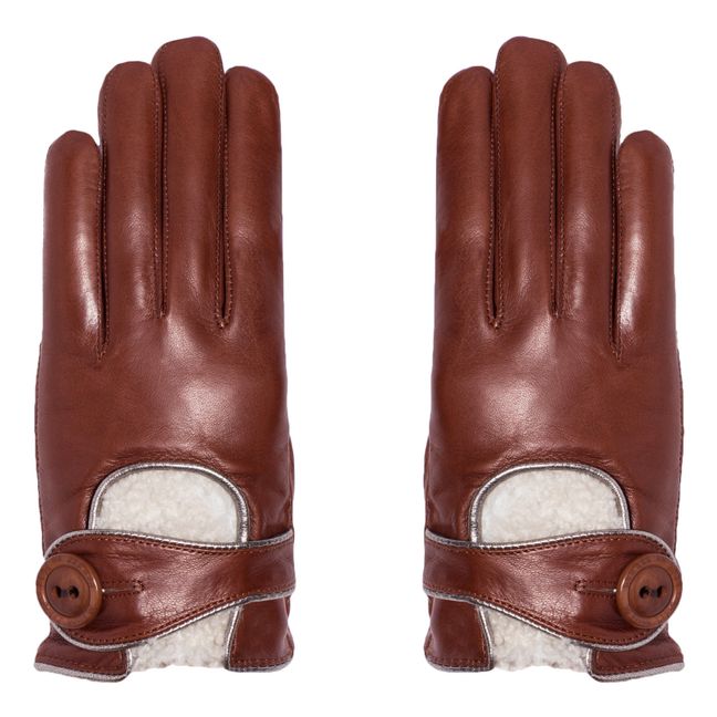 Hollow Lambskin Leather Cashmere-Lined Gloves | Camel
