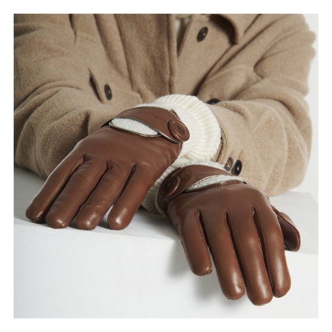 Hollow Lambskin Leather Cashmere-Lined Gloves | Camel