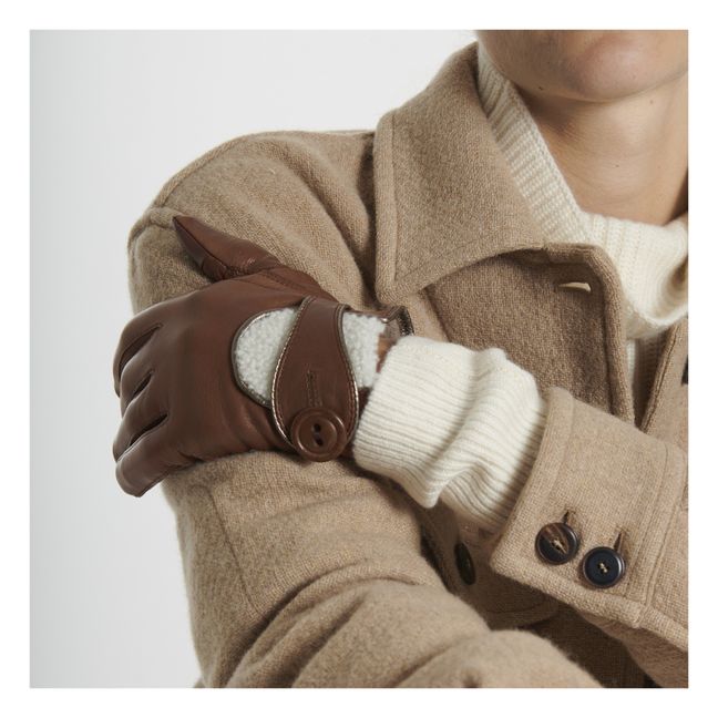 Hollow Lambskin Leather Cashmere-Lined Gloves | Camel