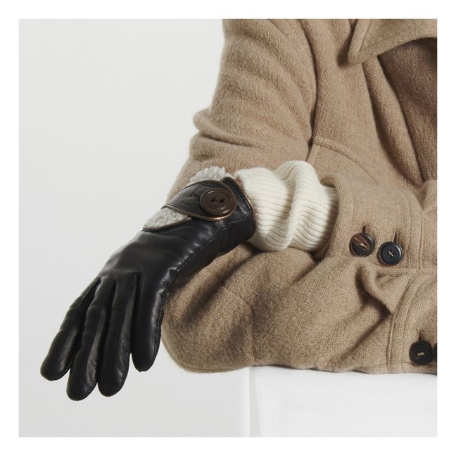 Hollow Lambskin Leather Cashmere-Lined Gloves Black