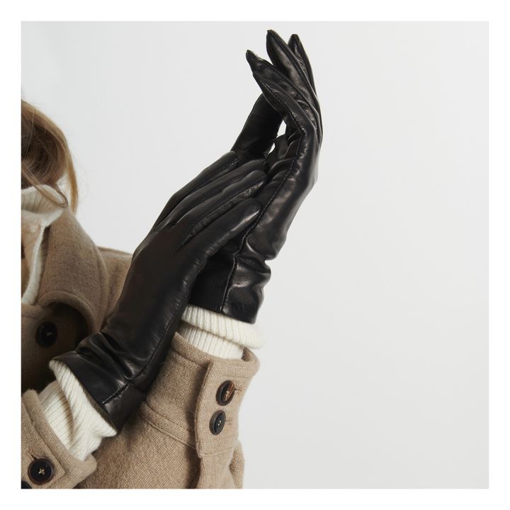 St. Honore Lambskin Leather Silk-Lined Gloves | Black- Product image n°1