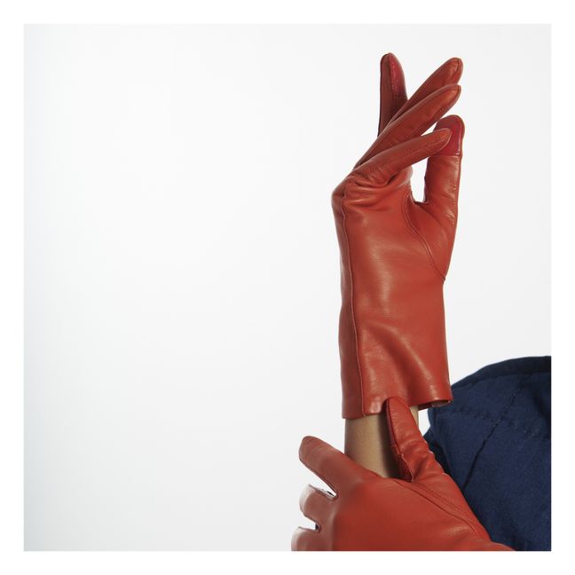 St. Honore Lambskin Leather Silk-Lined Gloves | Arancione