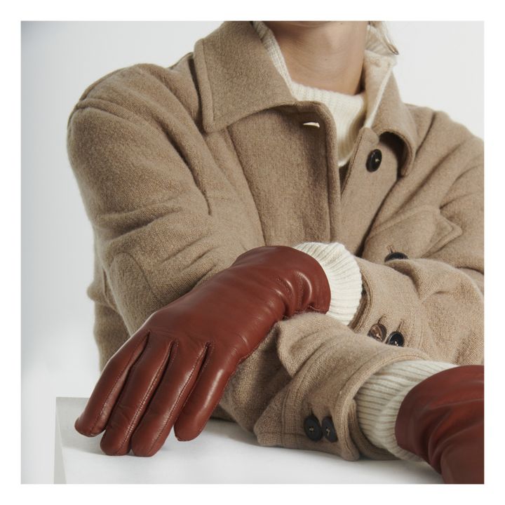 Maison Fabre Victoire Lambskin Leather Cashmere Lined Gloves Women Cognac S