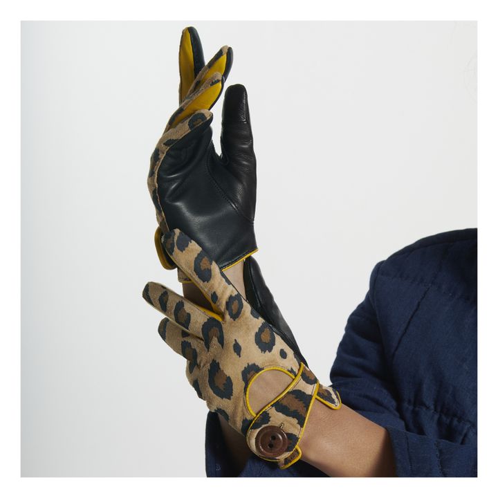 Auto Panth Print Suede Silk-Lined Gloves | Leopard- Product image n°1