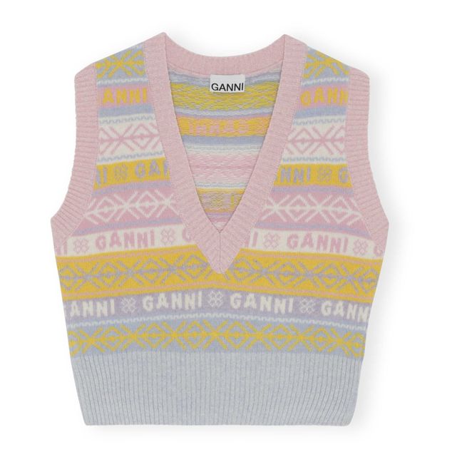 Graphic Woollen Jacquard Vest | Pink
