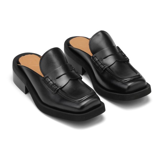 Open Leather Loafers | Black