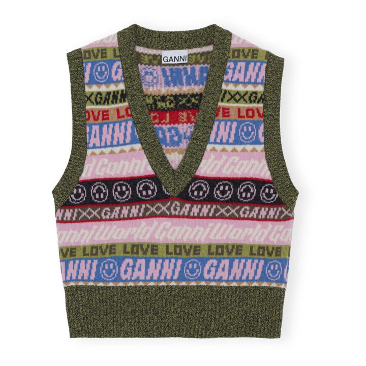 Graphic V-Neck Recycled Wool Vest | Grigio- Immagine del prodotto n°0